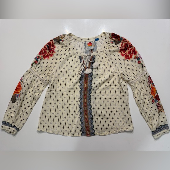 FARM Rio Tops - FARM Rio for Anthropologie Cream Floral Boho Long Sleeve Top